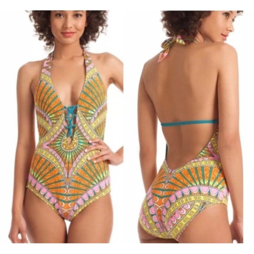 Trina Turk Capri One Piece Halter One Piece Swimsuit #R731‎ Pink Paisley Boho 6
